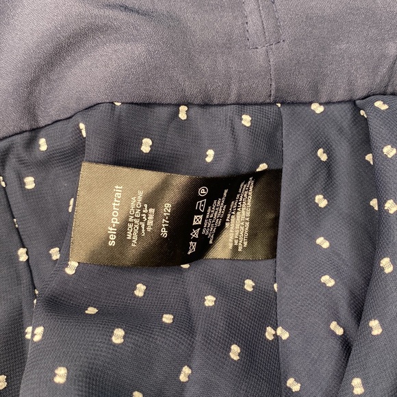 Self-Portrait Plumetis Frill One Shoulder Blouse Navy Blue Polka Dot Size 6 - Picture 14 of 16